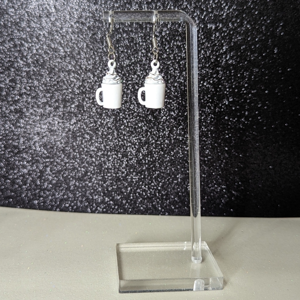 Coffee with whipped cream white drop earrings - Picture 7 of 7